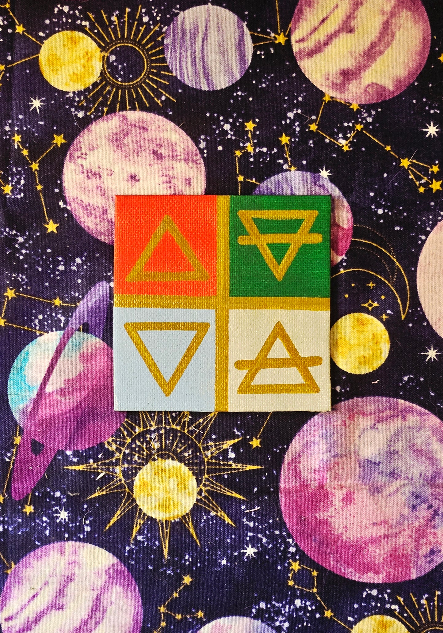 Four Elemental Triangles Hand-Painted Square Fridge Magnet