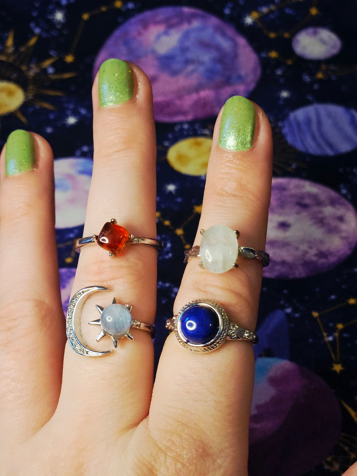 Labradorite Sun Moon Ring - Adjustable Crystal Stone Ring for Protection & Transformation