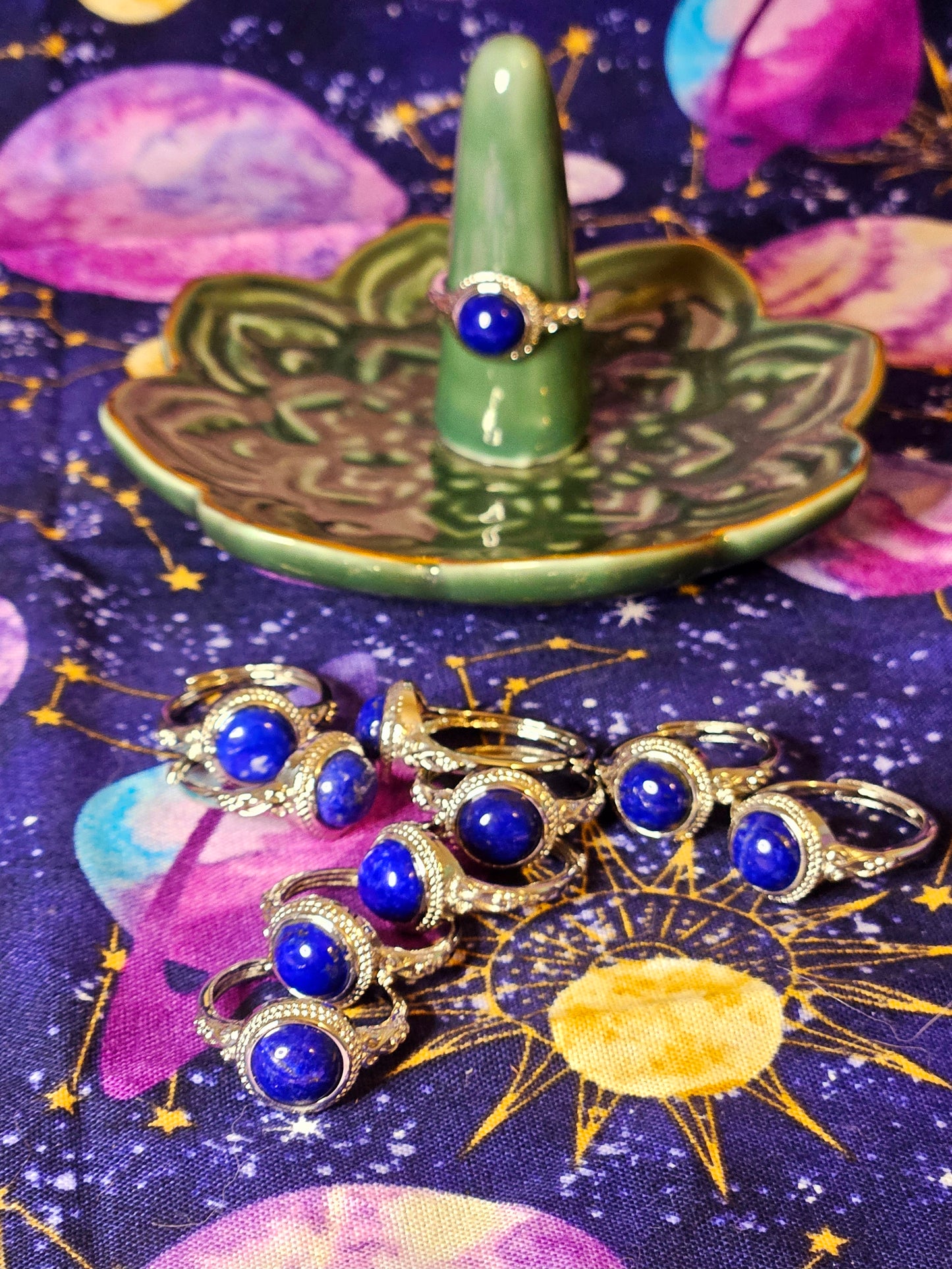 Lapis Lazuli Round Stone Adjustable Ring