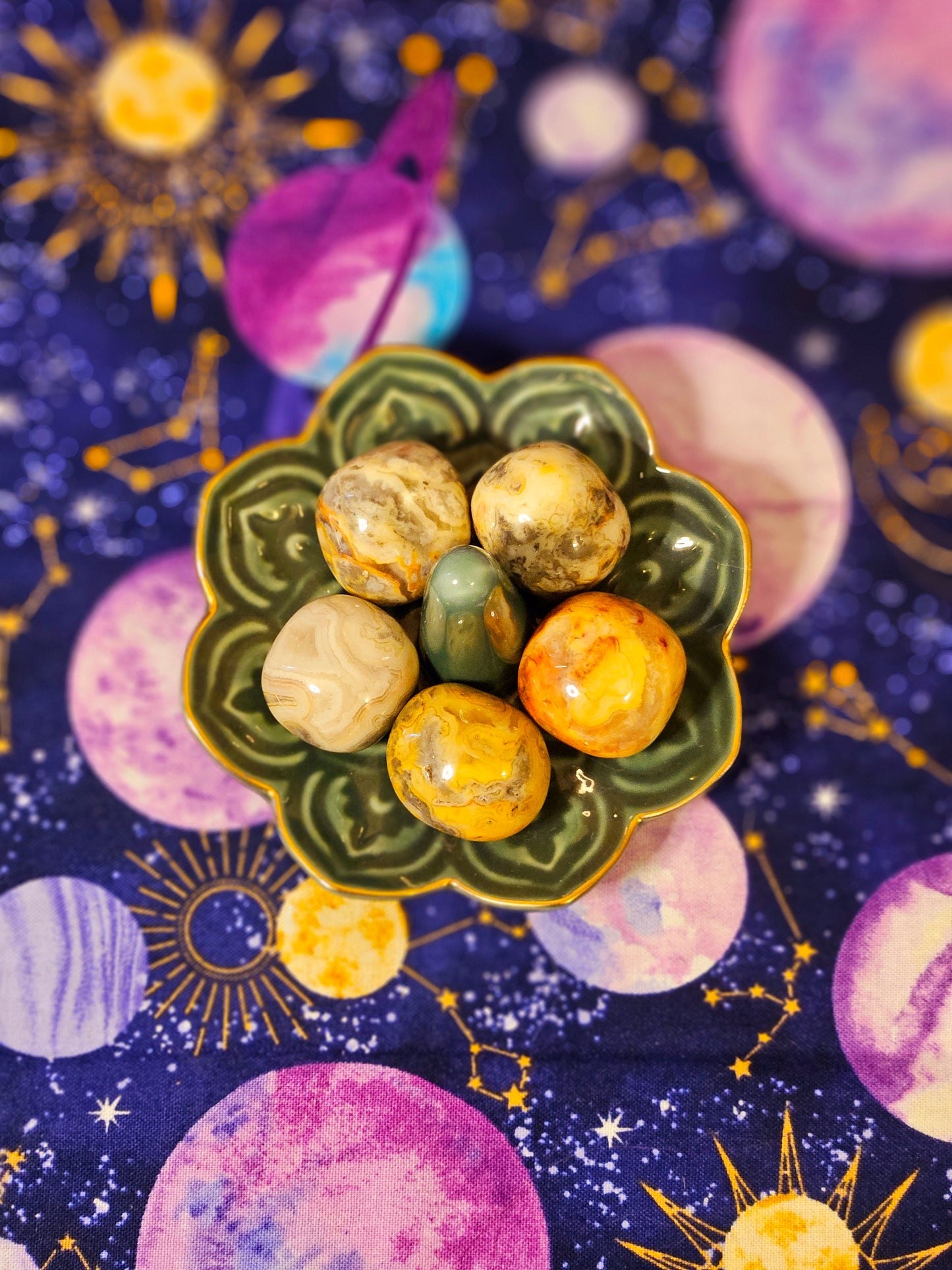 Crazy Lace Agate Yellow and Grey Round Tumble Crystal Stone