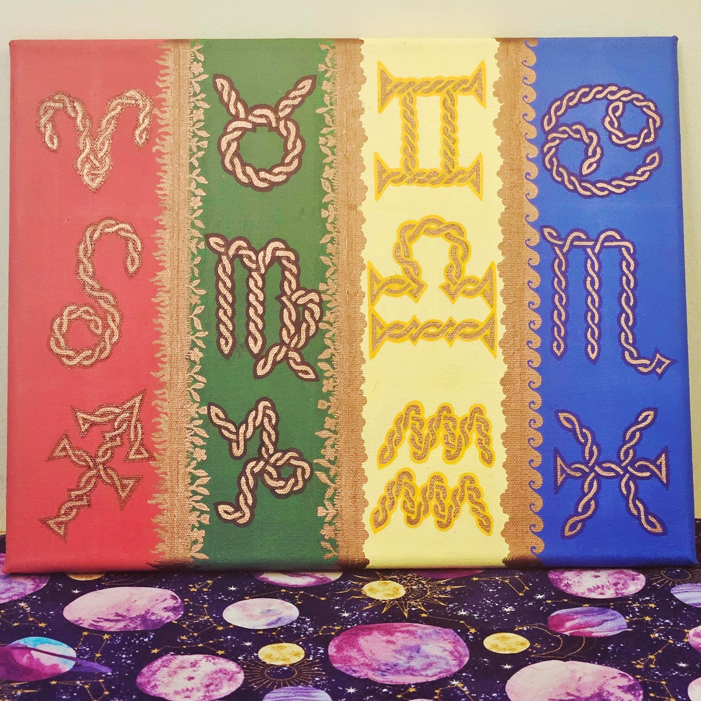 "Twisted Signs of the Zodiac" 14in x 11in Hand-Painted Astrology Canvas Wall Art