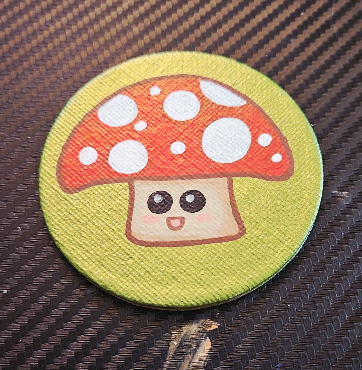 Wide Eyed Cute Mushroom Hand-Painted Round Fridge Magnet