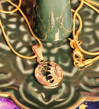 Sun and Moon Necklace - 14K Gold Plated Celestial Pendant on 20 inch 14k Gold Plated Chain