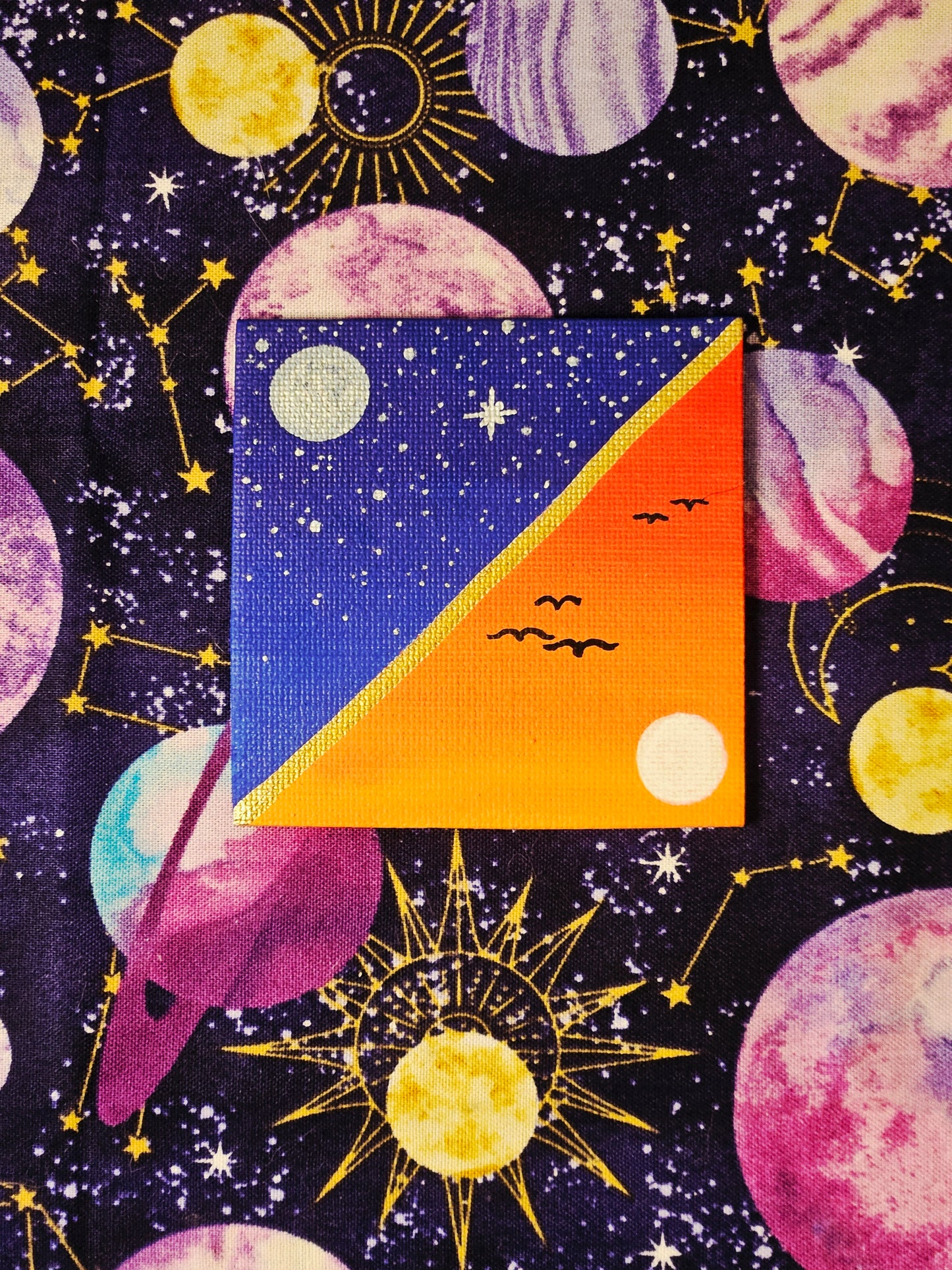 Night & Day Dual Skyline Hand-Painted Square Fridge Magnet