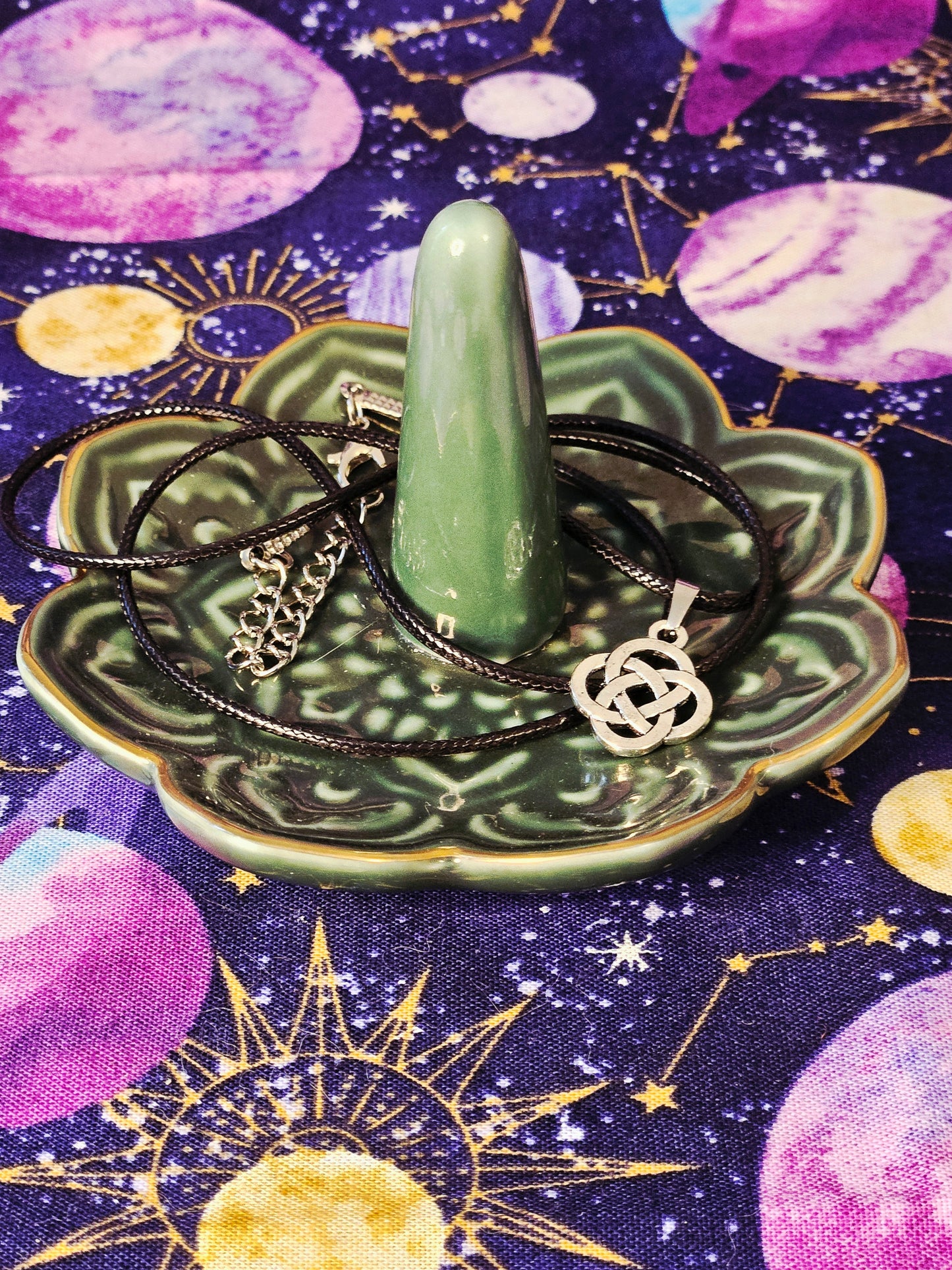 Celtic Shield Knot Protection on Black Leather Necklace Chord