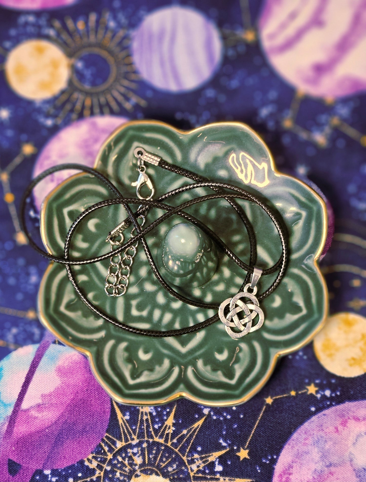 Celtic Shield Knot Protection on Black Leather Necklace Chord