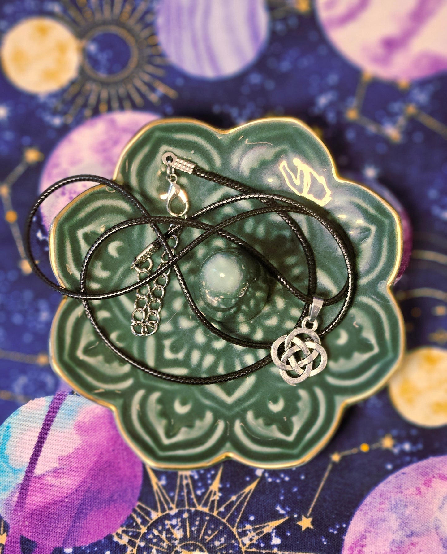 Celtic Shield Knot Protection on Black Leather Necklace Chord