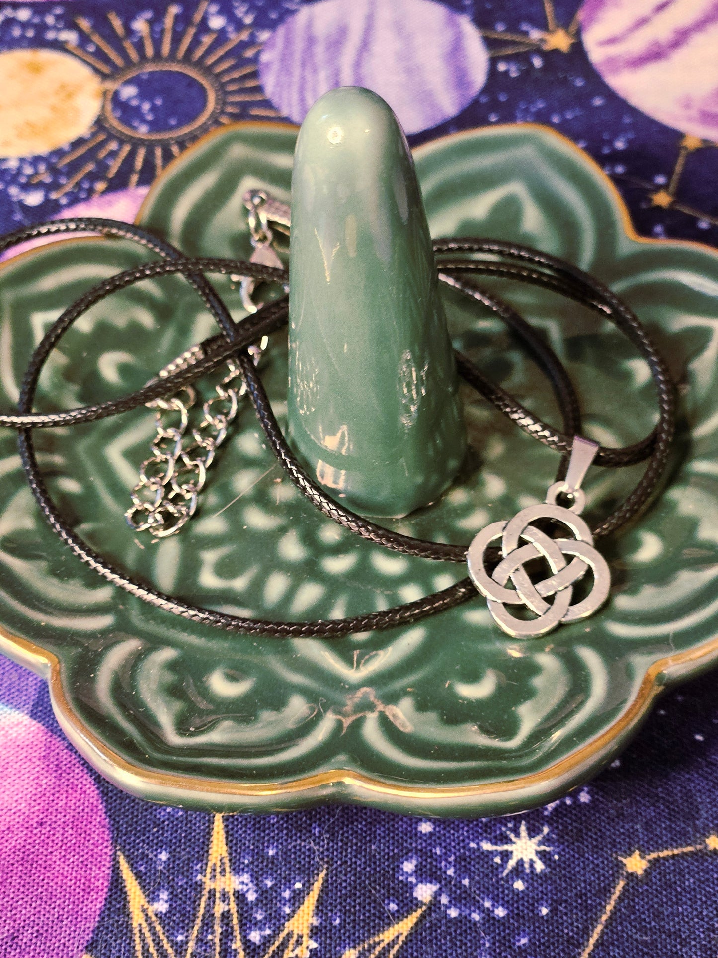 Celtic Shield Knot Protection on Black Leather Necklace Chord