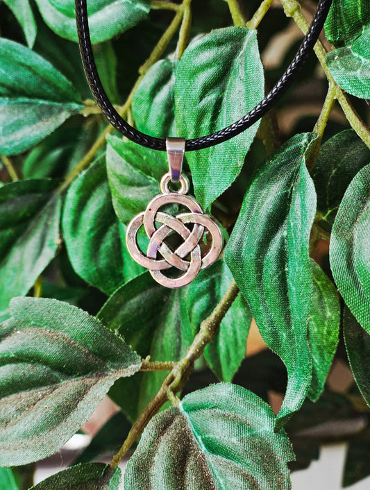 Celtic Shield Knot Protection on Black Leather Necklace Chord