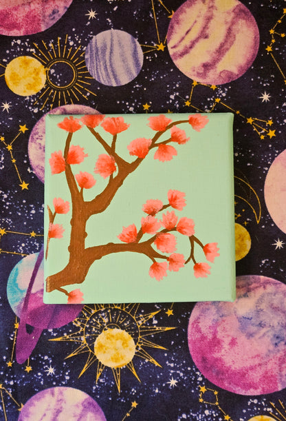Budding Dogwood Flower Canvas Art - 4x4 inch Hand-Painted New England Spring Blossom Wall Decor