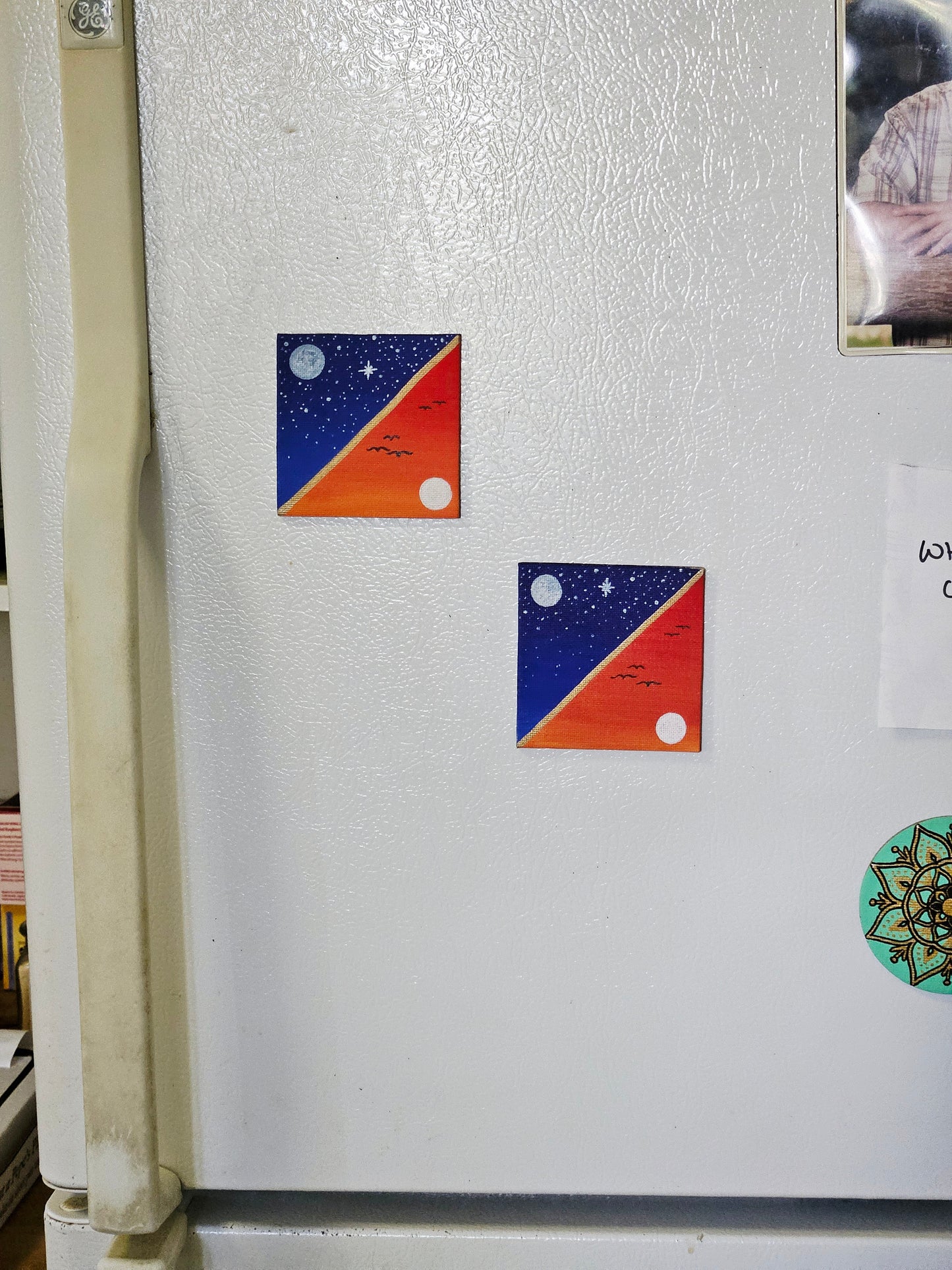 Night & Day Dual Skyline Hand-Painted Square Fridge Magnet