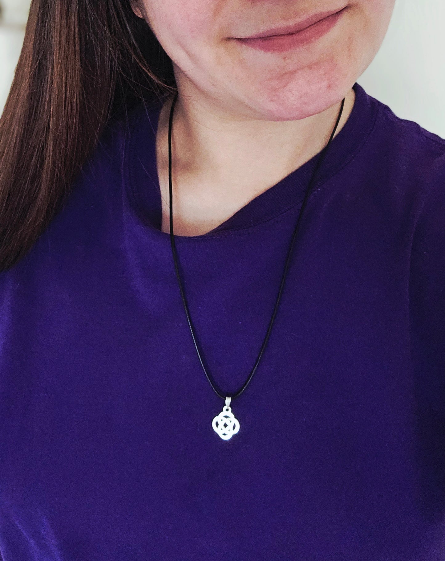 Celtic Shield Knot Protection on Black Leather Necklace Chord