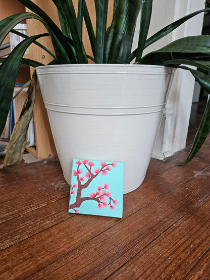 Budding Dogwood Flower Canvas Art - 4x4 inch Hand-Painted New England Spring Blossom Wall Decor