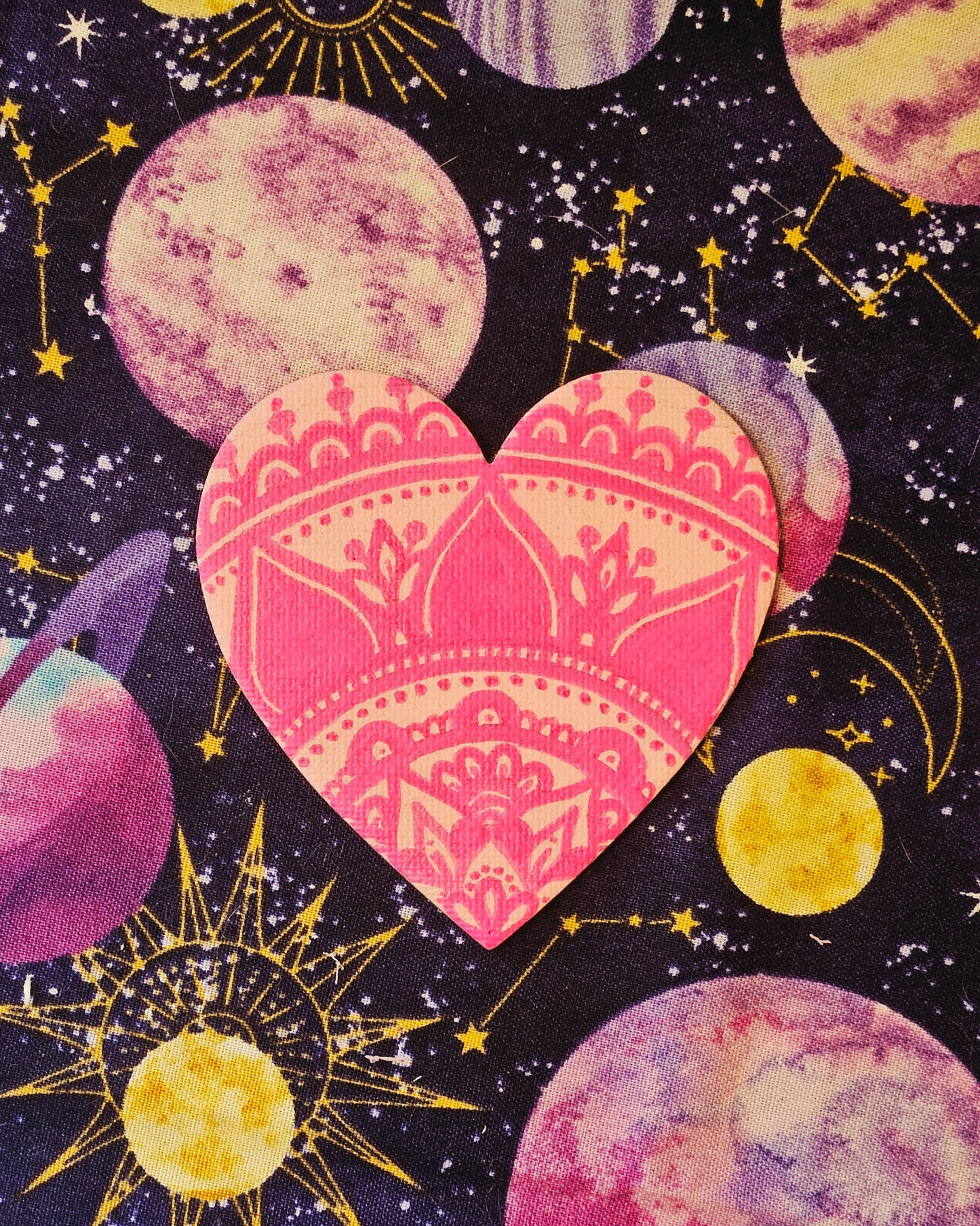 Monochrome Pink Mandala Hand-Painted Heart Shaped Fridge Magnet