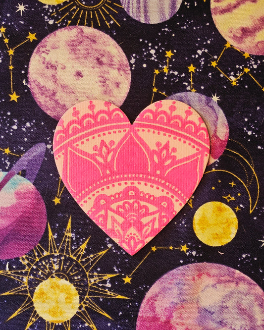 Monochrome Pink Mandala Hand-Painted Heart Shaped Fridge Magnet