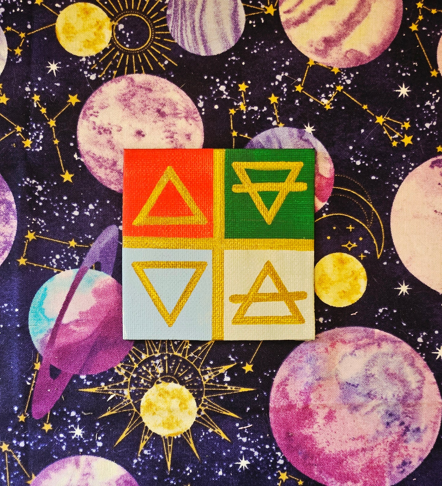 Four Elemental Triangles Hand-Painted Square Fridge Magnet