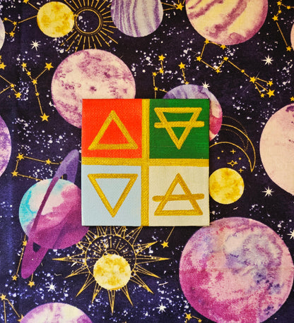 Four Elements Magnet - 3inch Square Hand-Painted Earth Air Fire Water Spiritual Decor
