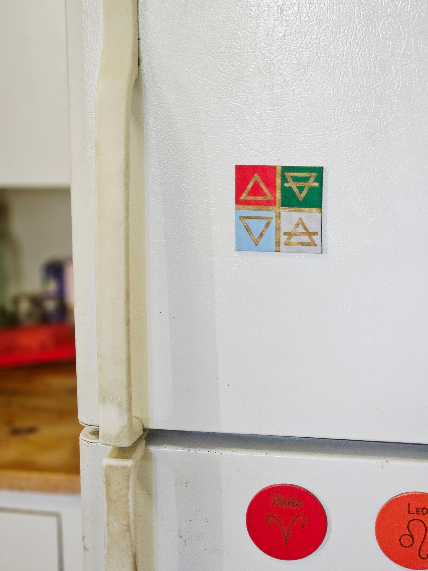 Four Elemental Triangles Hand-Painted Square Fridge Magnet