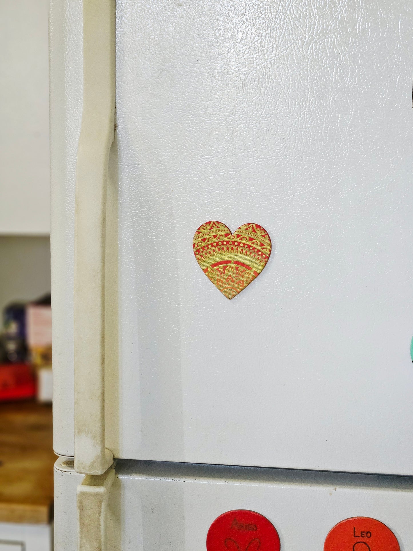 Mandala Sunrise Hand-Painted Heart Shaped Fridge Magnet