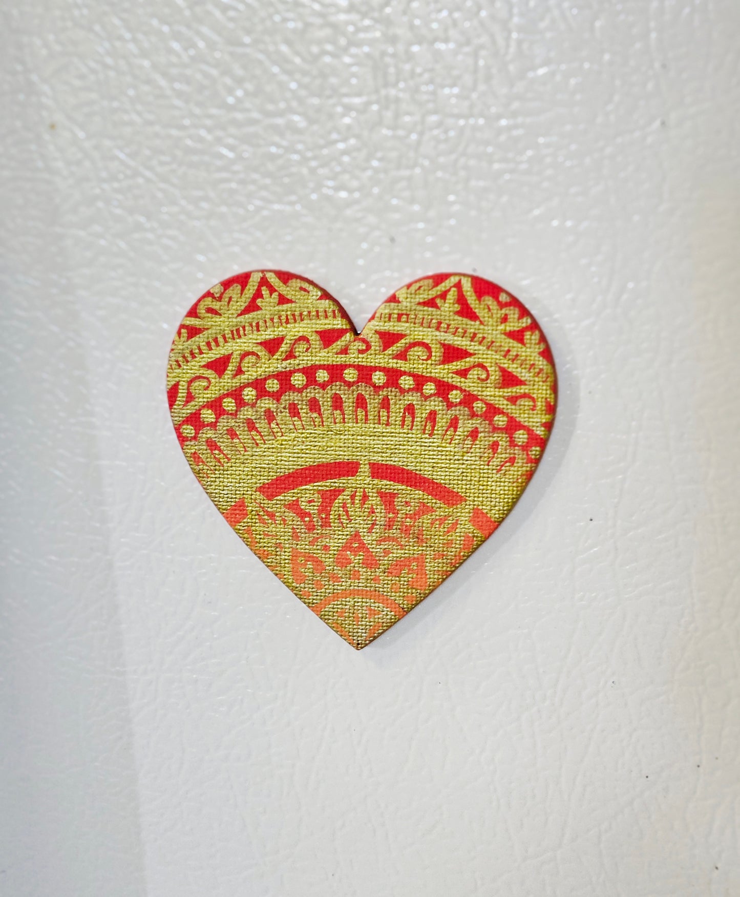 Mandala Sunrise Hand-Painted Heart Shaped Fridge Magnet