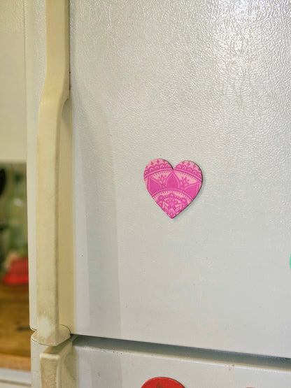 Pink Mandala Heart Magnet - 3inch Hand-Painted Zen Fridge Decor