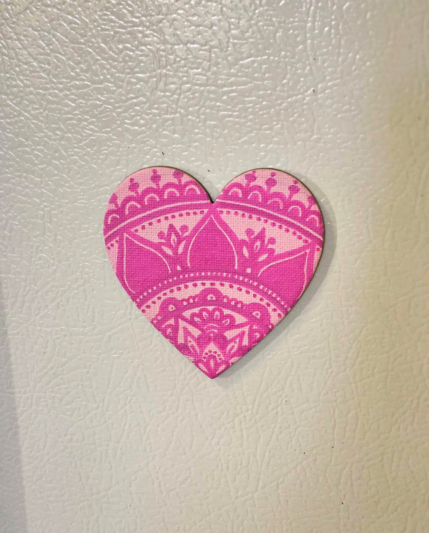 Monochrome Pink Mandala Hand-Painted Heart Shaped Fridge Magnet