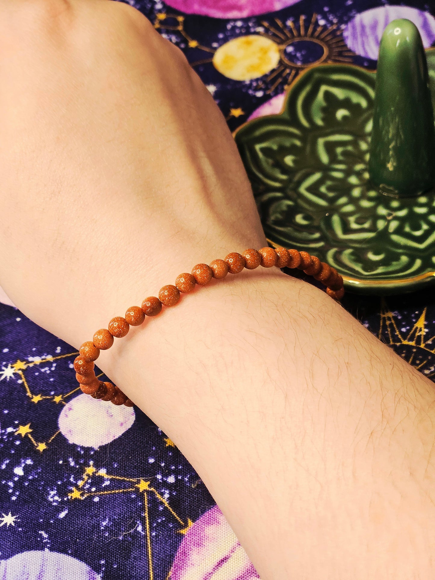 Gold Sandstone Bracelet - 4mm Crystal Bead Jewelry for Creativity & Ambition