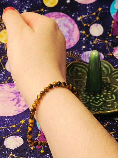 Yellow Tigers Eye Bracelet - 4mm Crystal Bead Jewelry for Confidence & Protection