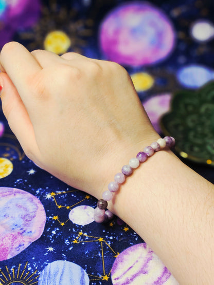 Lepidolite Bracelet - 6mm Crystal Bead Jewelry for Peace & Emotional Balance