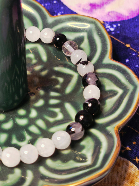 Black Tourmalined Quartz Bracelet - 6mm Crystal Bead Jewelry for Grounding & Protection