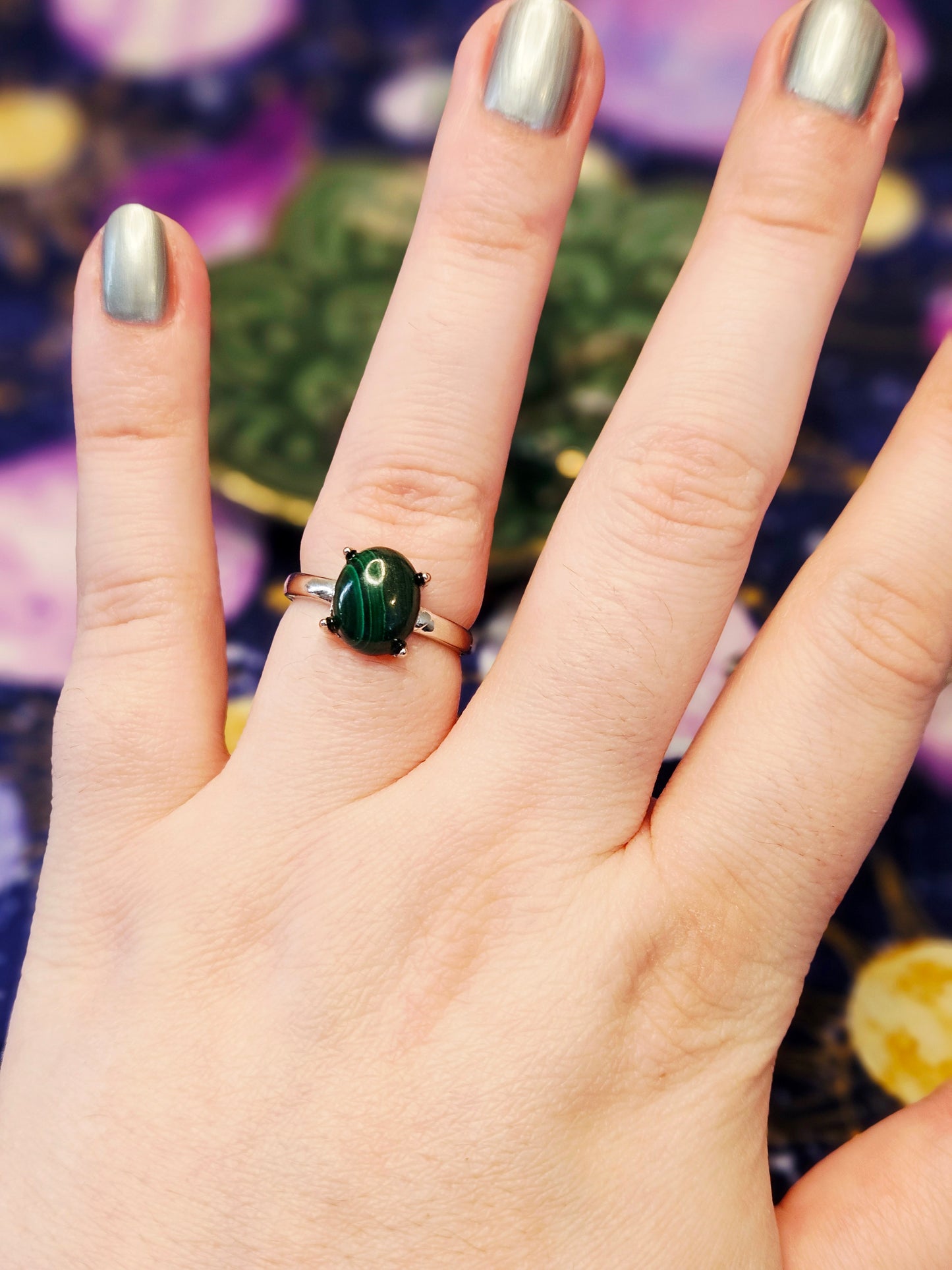 Malachite Ring - Adjustable Crystal Jewelry for Protection, Transformation, & Prosperity