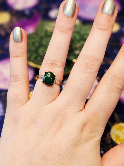 Malachite Ring - Adjustable Crystal Jewelry for Protection, Transformation, & Prosperity