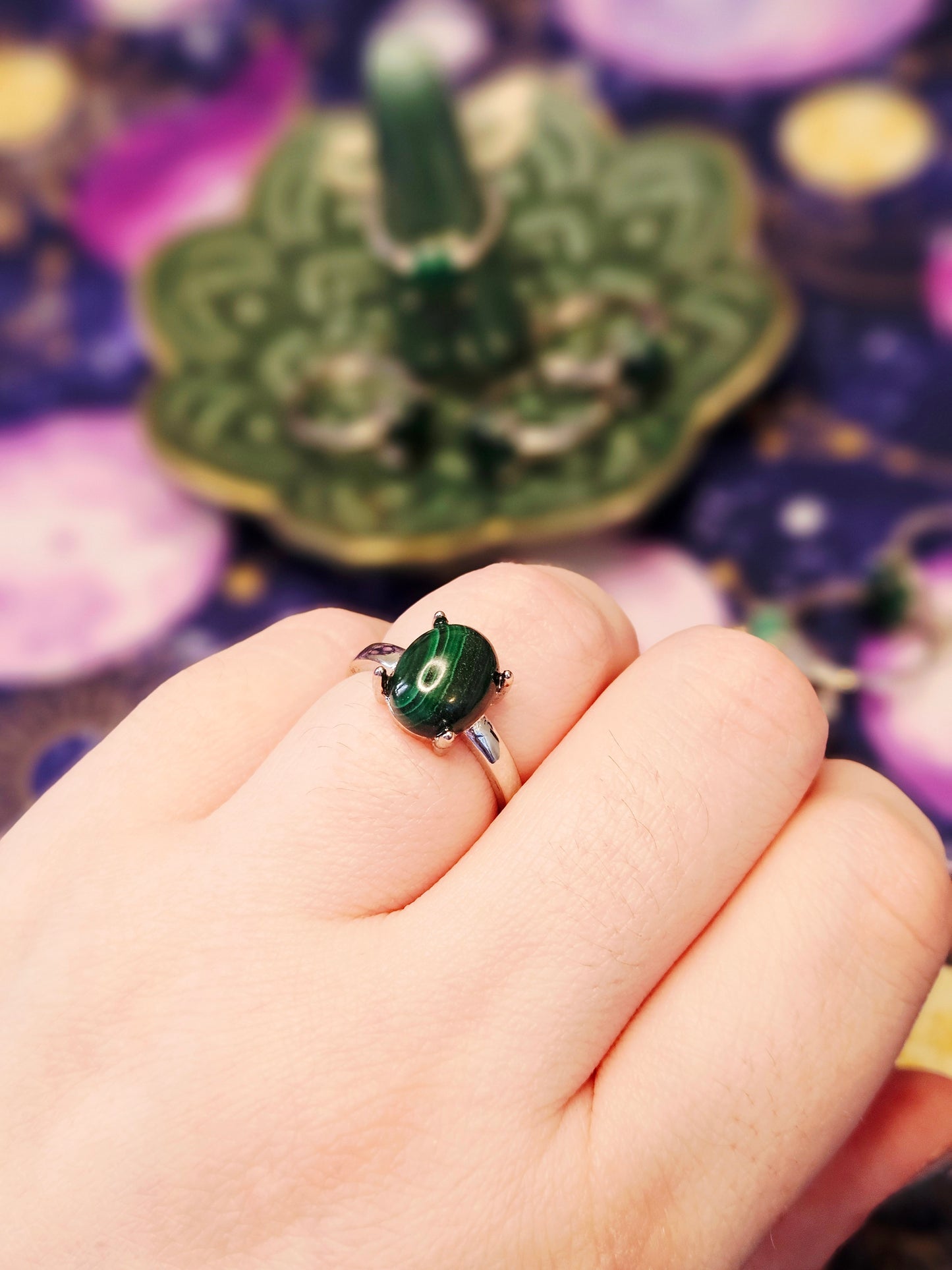 Malachite Ring - Adjustable Crystal Jewelry for Protection, Transformation, & Prosperity