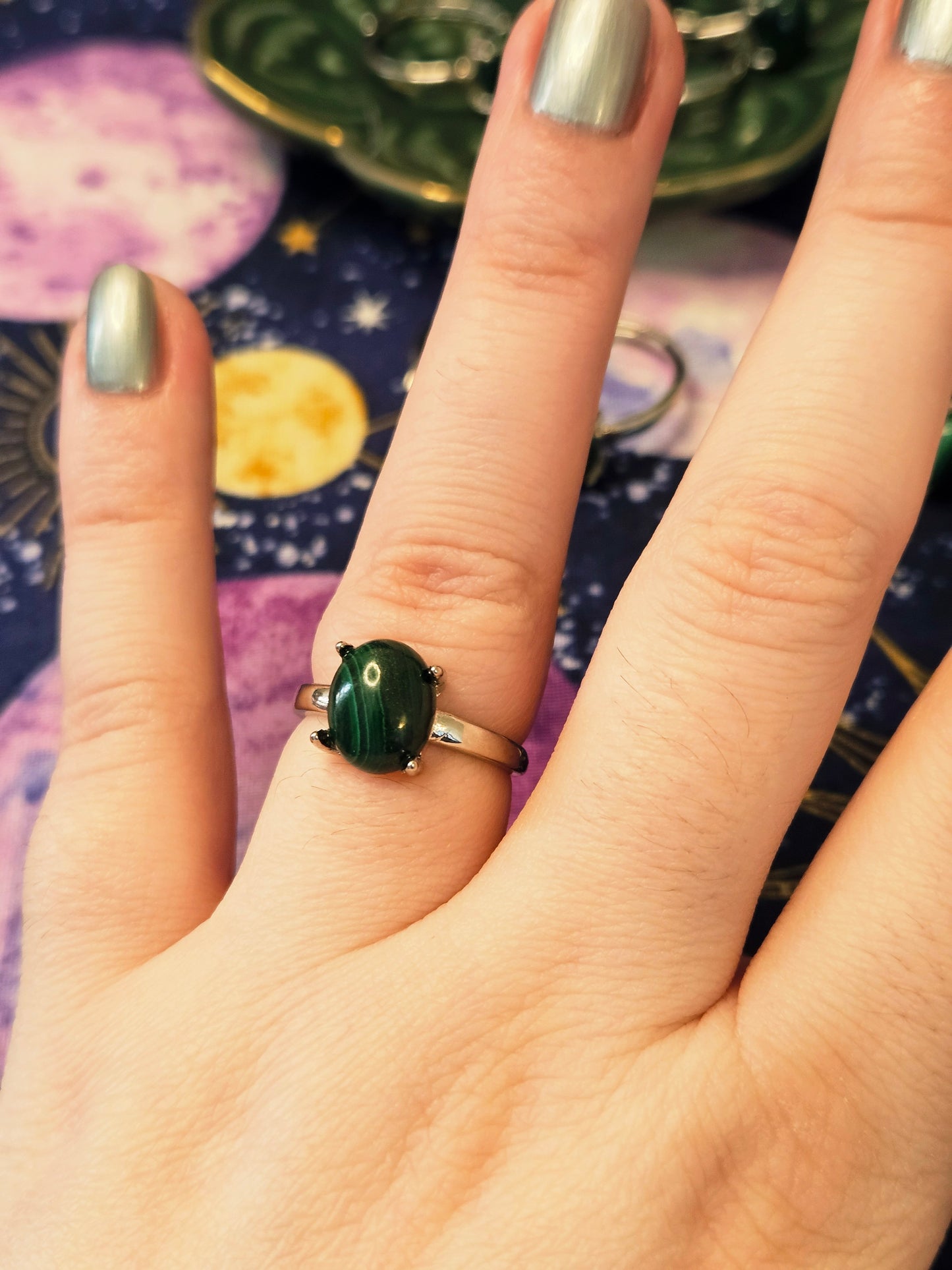 Malachite Ring - Adjustable Crystal Jewelry for Protection, Transformation, & Prosperity