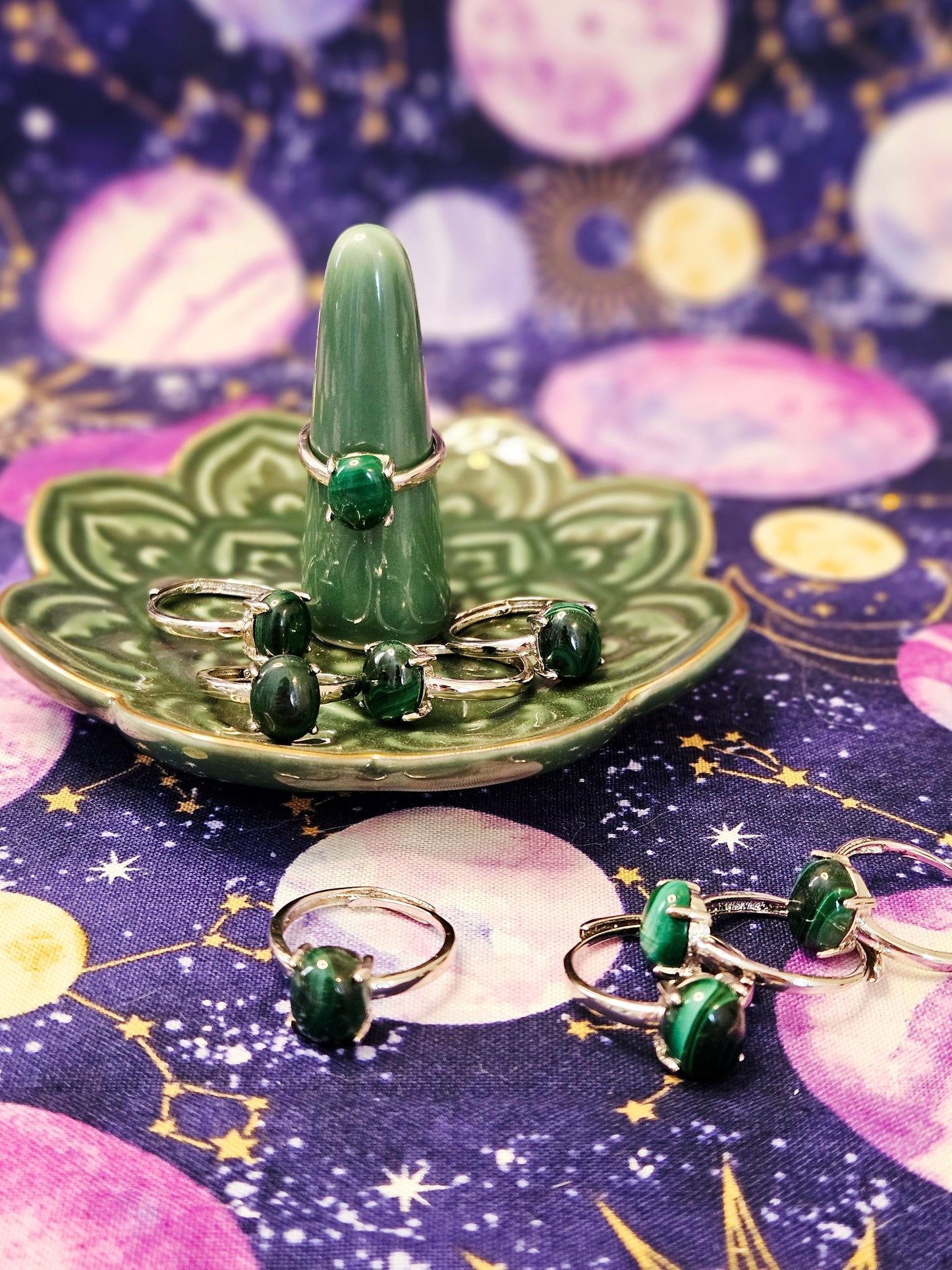 Malachite Ring - Adjustable Crystal Jewelry for Protection, Transformation, & Prosperity