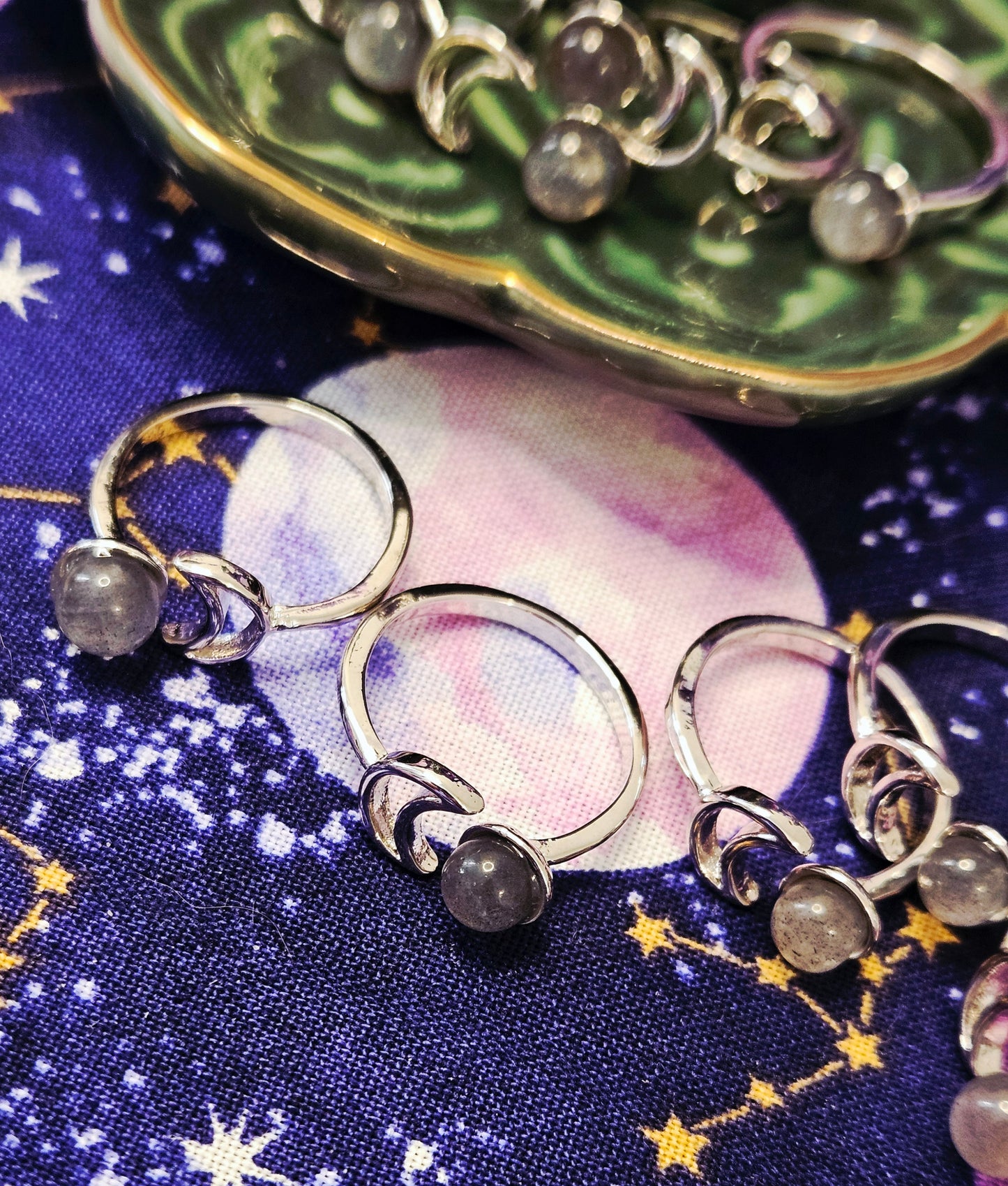 Crescent Moon Labradorite Ring - Crystal Jewelry for Transformation & Protection