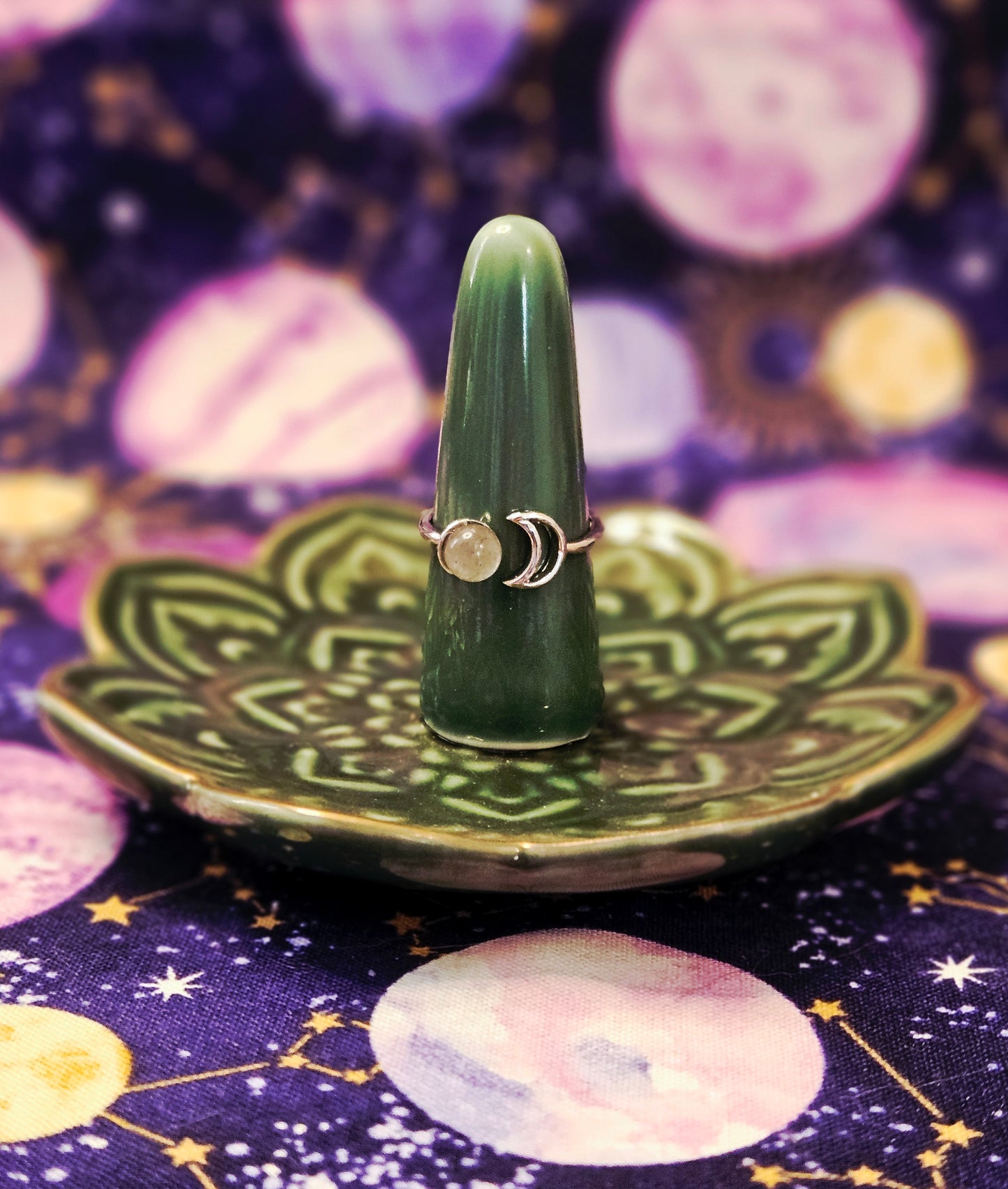 Crescent Moon Labradorite Ring - Crystal Jewelry for Transformation & Protection