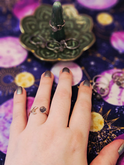 Crescent Moon Labradorite Ring - Crystal Jewelry for Transformation & Protection
