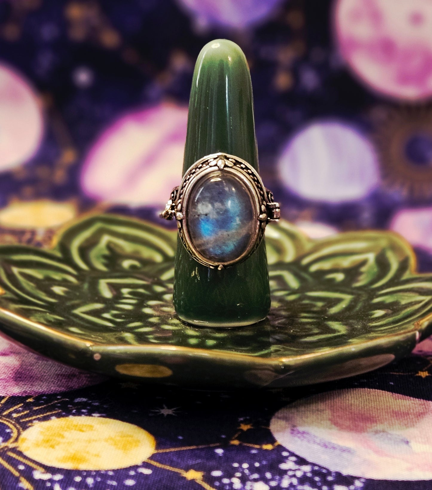 Labradorite Poison Compartment Ring - Adjustable Crystal Ring for Protection & Transformation