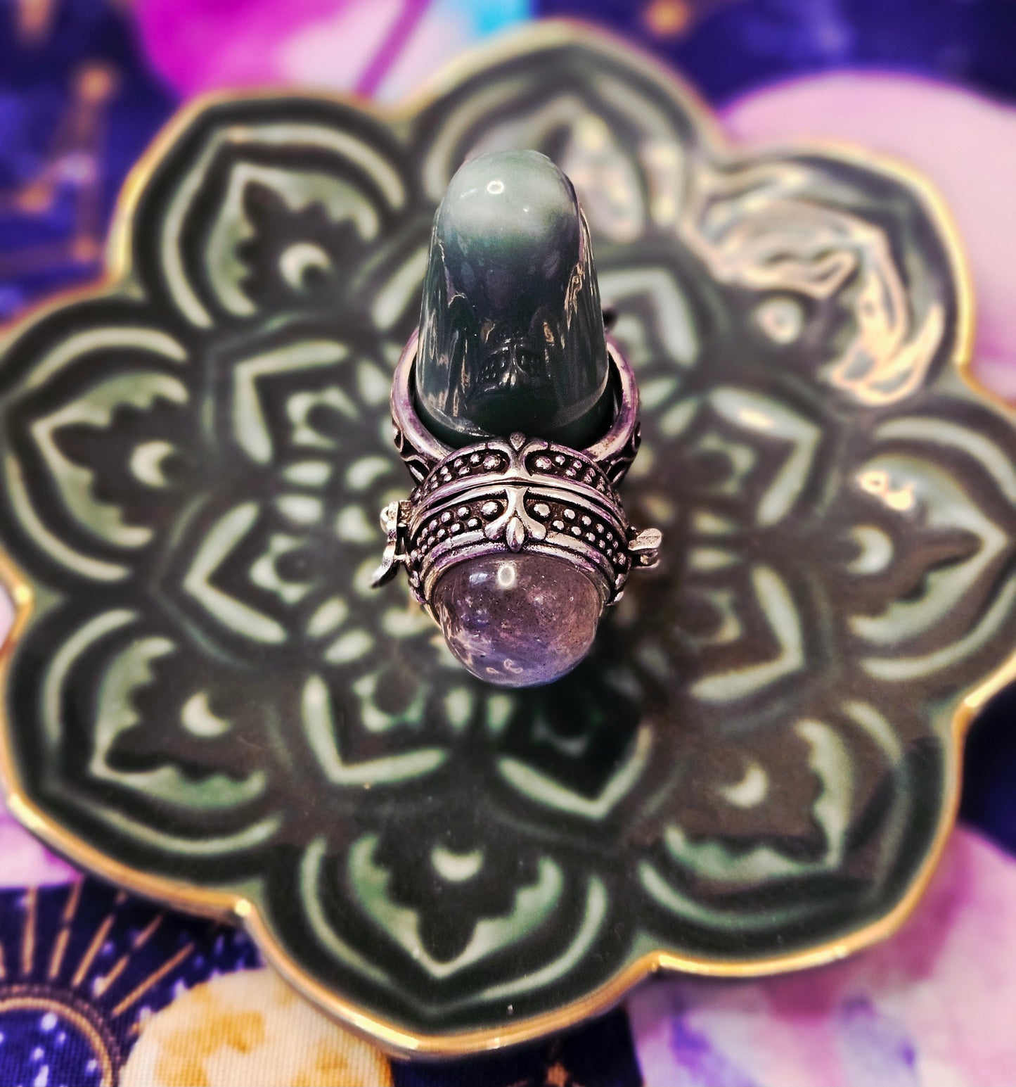 Labradorite Poison Compartment Ring - Adjustable Crystal Ring for Protection & Transformation