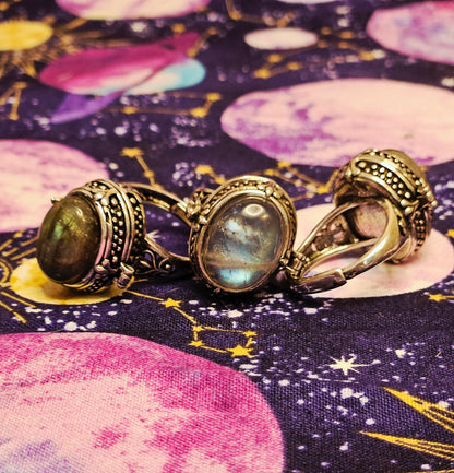 Labradorite Poison Compartment Ring - Adjustable Crystal Ring for Protection & Transformation