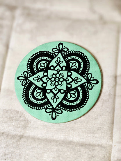 Art Deco Style Floral Mandala Magnet - 3 inch Round Hand-Painted Vintage Style Decor