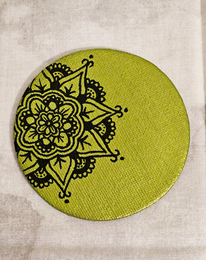 Off-Center Floral Mandala Magnet - 3 inch Round Hand-Painted Decorative Magnet