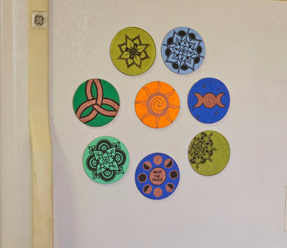 Art Deco Style Floral Mandala Magnet - 3 inch Round Hand-Painted Vintage Style Decor