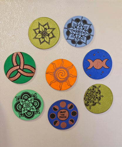 Off-Center Floral Mandala Magnet - 3 inch Round Hand-Painted Decorative Magnet