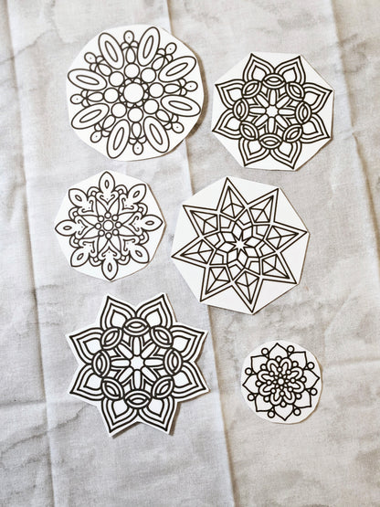 Mandala Sticker Set 6 Pieces - Decorative Vinyl Decals for Laptop Water Bottle Car Dresser