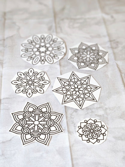 Mandala Sticker Set 6 Pieces - Decorative Vinyl Decals for Laptop Water Bottle Car Dresser