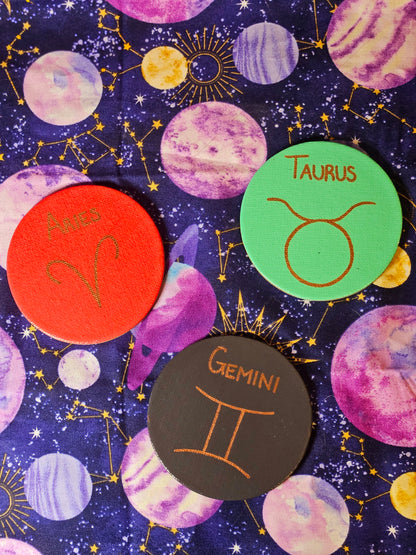 Zodiac Sign Magnet - 3inch Round Astrology Symbol Hand-Painted Decorative Fridge Magnet