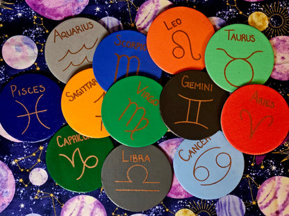 Zodiac Sign Magnet - 3inch Round Astrology Symbol Hand-Painted Decorative Fridge Magnet