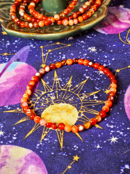 Carnelian Crystal Bracelet - 4mm Natural Stone Bead for Confidence & Protection